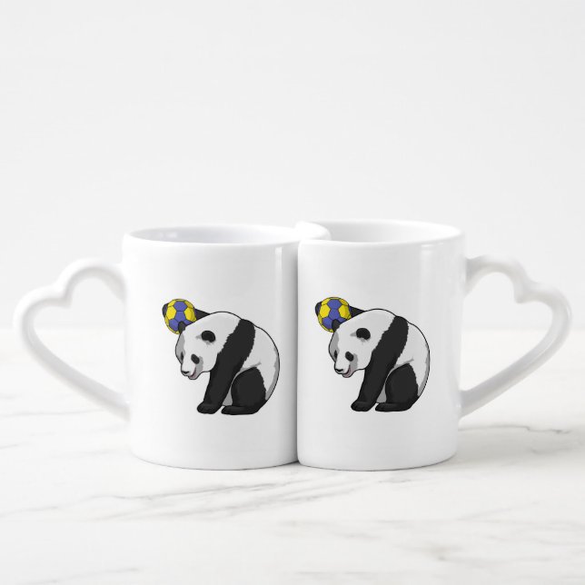 Panda at Handball Sports Coffee Mug Set (Front Nesting)