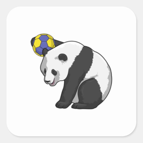 Panda at Handball Sports Square Sticker