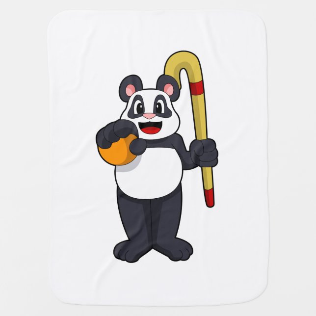 Panda at Hockey with Hockey bat Baby Blanket (Front)