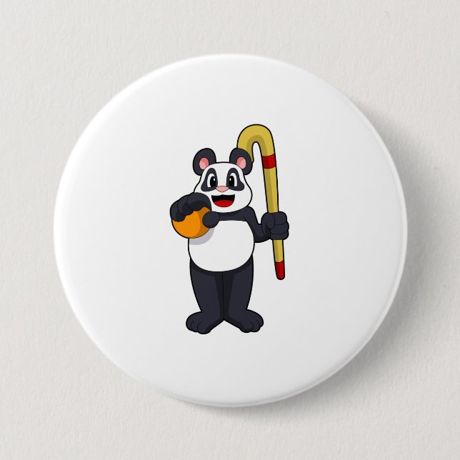 Panda at Hockey with Hockey bat Button (Front)