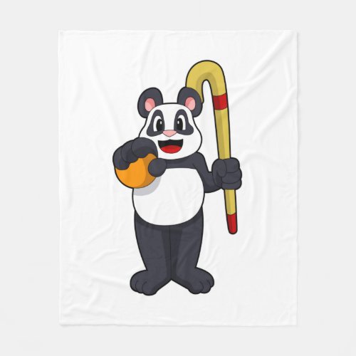 Panda at Hockey with Hockey bat Fleece Blanket