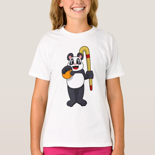 Panda at Hockey with Hockey bat T-Shirt (Front)