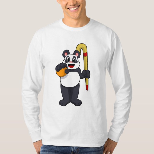 Panda at Hockey with Hockey bat T-Shirt (Front)