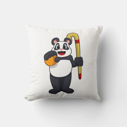 Panda at Hockey with Hockey bat Throw Pillow