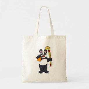 Panda at Hockey with Hockey bat Tote Bag