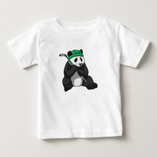 Panda at Ice hockey with Ice hockey stick Baby T-Shirt (Front)