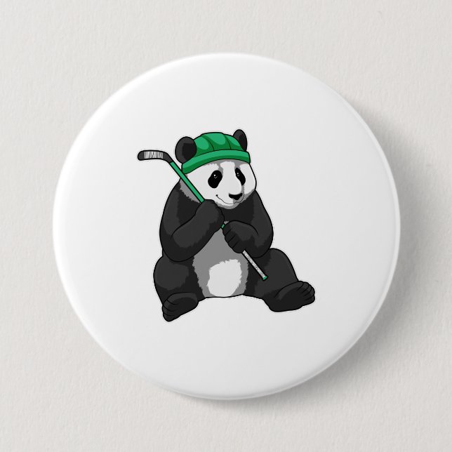 Panda at Ice hockey with Ice hockey stick Button (Front)