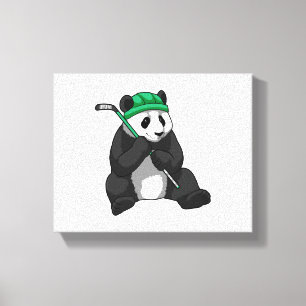 Panda at Ice hockey with Ice hockey stick Canvas Print