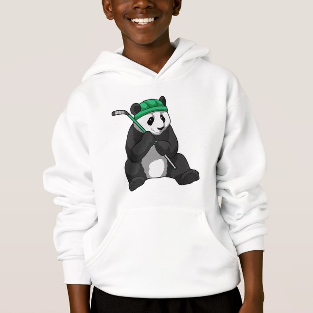 Panda at Ice hockey with Ice hockey stick Hoodie (Front)