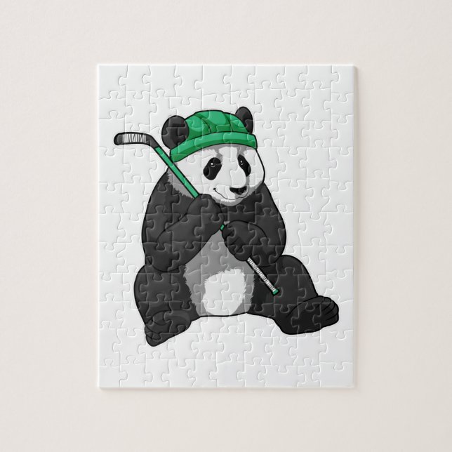Panda at Ice hockey with Ice hockey stick Jigsaw Puzzle (Vertical)