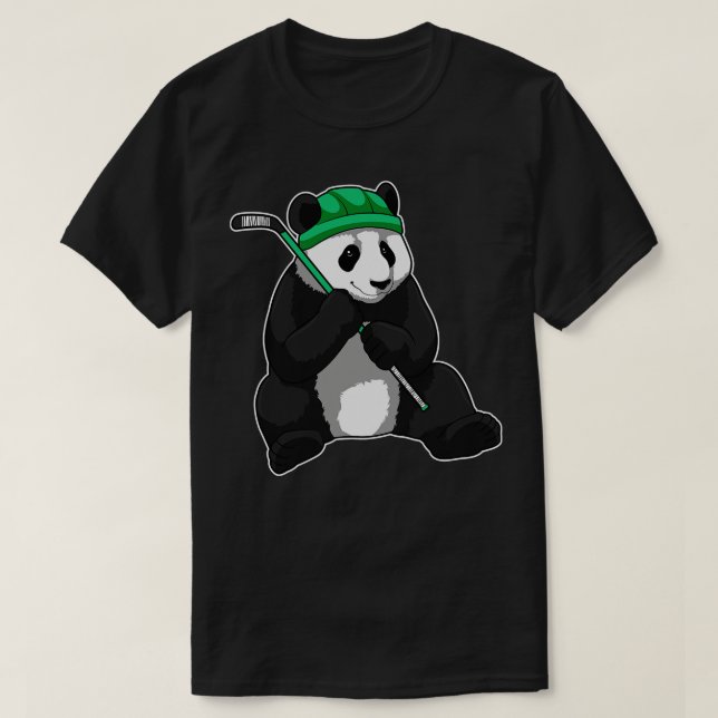 Panda at Ice hockey with Ice hockey stick T-Shirt (Design Front)