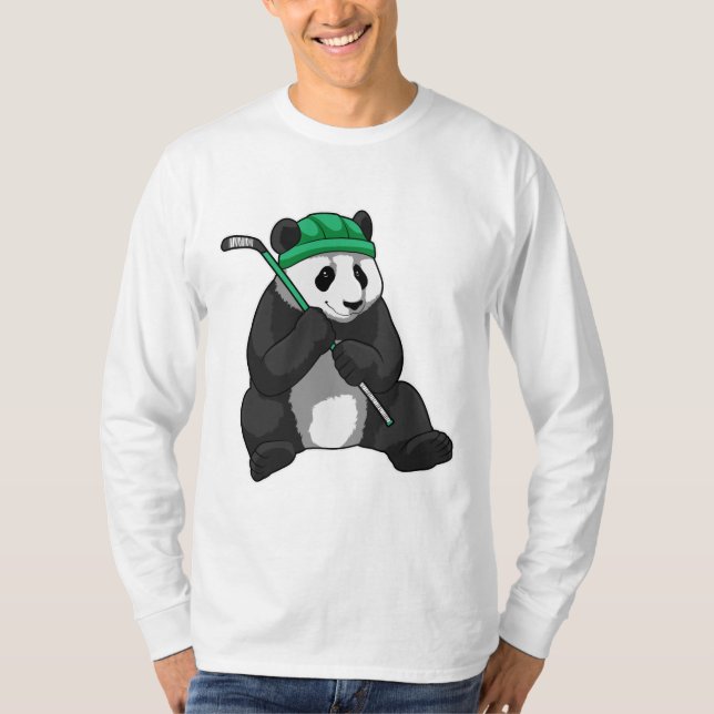 Panda at Ice hockey with Ice hockey stick T-Shirt (Front)