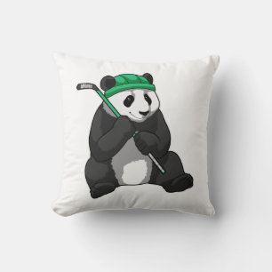 Panda at Ice hockey with Ice hockey stick Throw Pillow