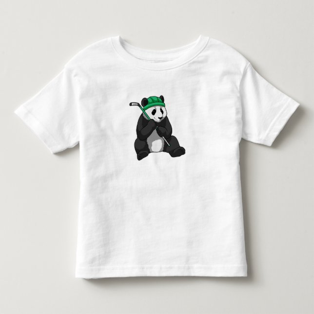 Panda at Ice hockey with Ice hockey stick Toddler T-shirt (Front)