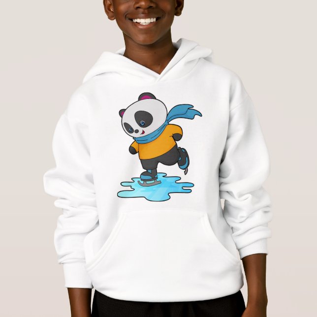 Panda at Ice skating with Ice skates & Scarf Hoodie (Front)