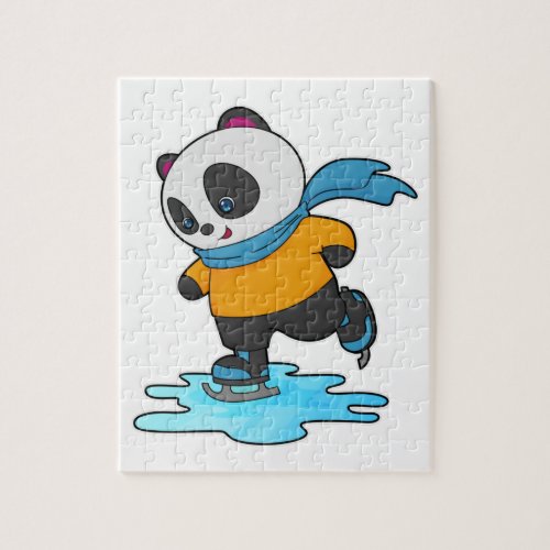 Panda at Ice skating with Ice skates  Scarf Jigsaw Puzzle