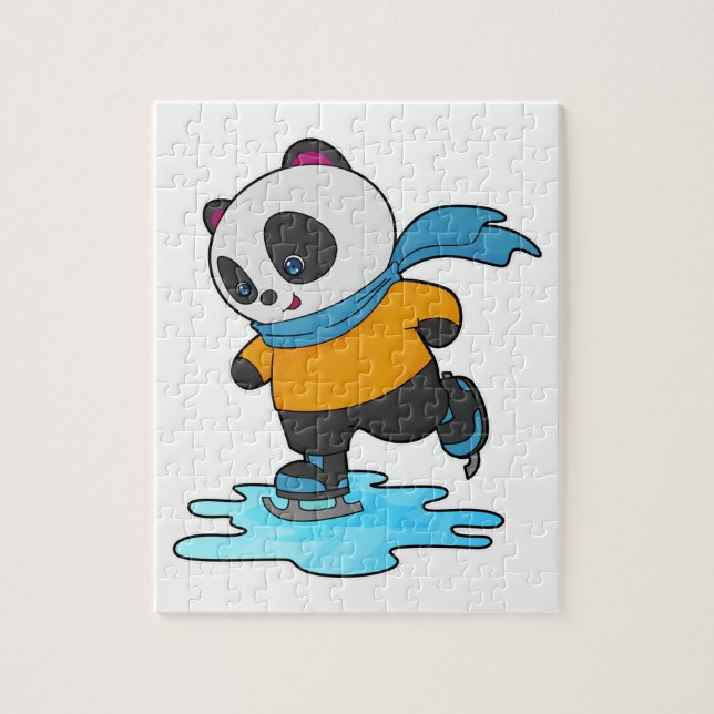 Panda at Ice skating with Ice skates & Scarf Jigsaw Puzzle (Vertical)