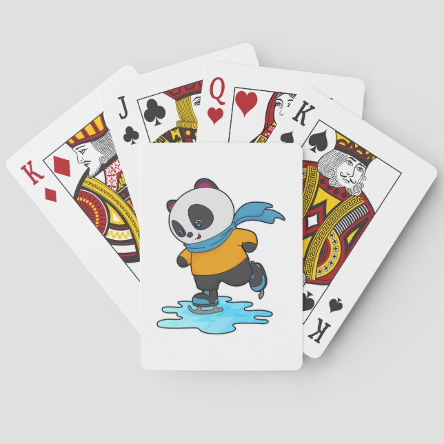 Panda at Ice skating with Ice skates & Scarf Poker Cards (Back)