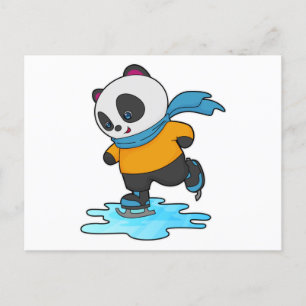 Panda at Ice skating with Ice skates & Scarf Postcard