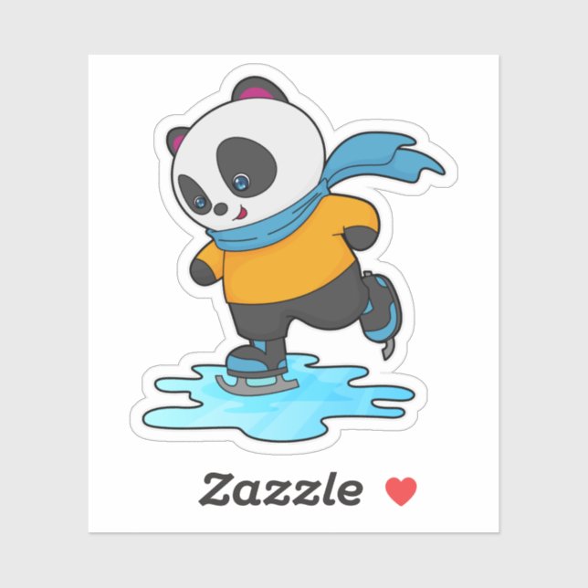 Panda at Ice skating with Ice skates & Scarf Sticker (Sheet)