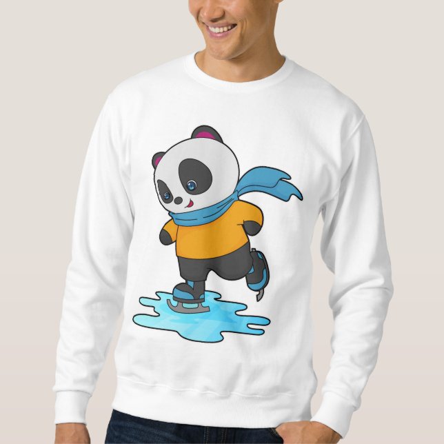 Panda at Ice skating with Ice skates & Scarf Sweatshirt (Front)