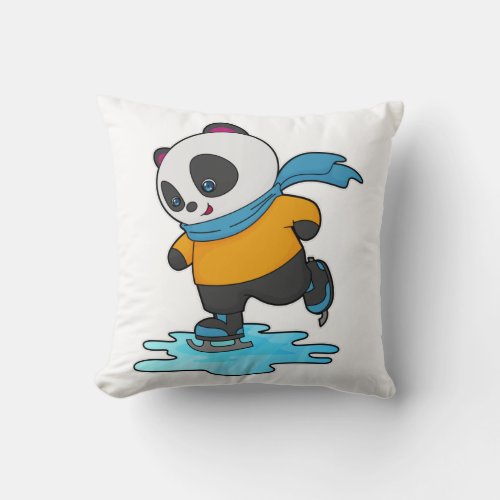 Panda at Ice skating with Ice skates  Scarf Throw Pillow