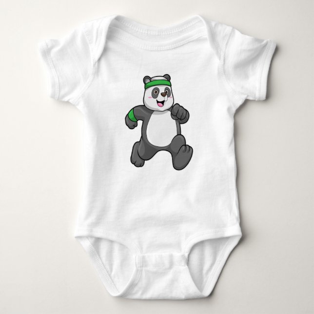 Panda at Jogging with Headband Baby Bodysuit (Front)