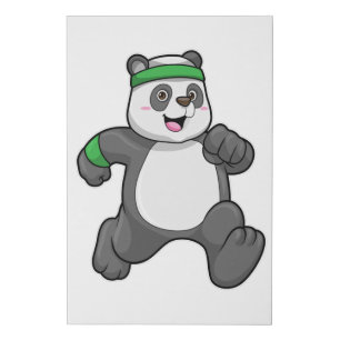 Panda at Jogging with Headband Faux Canvas Print