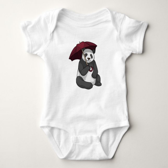 Panda at Rain with Umbrella Baby Bodysuit (Front)