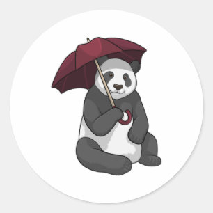 Panda at Rain with Umbrella Classic Round Sticker