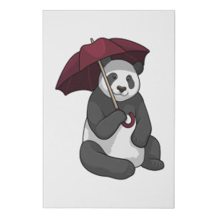 Panda at Rain with Umbrella Faux Canvas Print