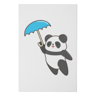 Panda at Rain with Umbrella Faux Canvas Print