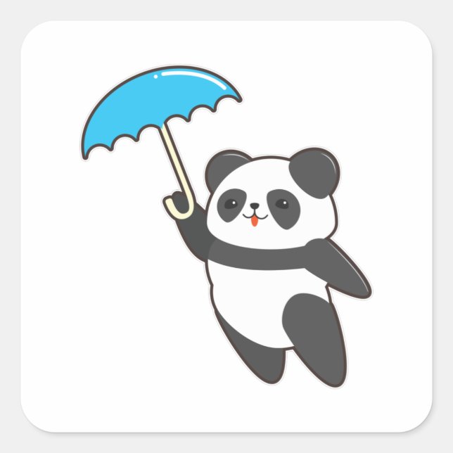 Panda at Rain with Umbrella Square Sticker (Front)