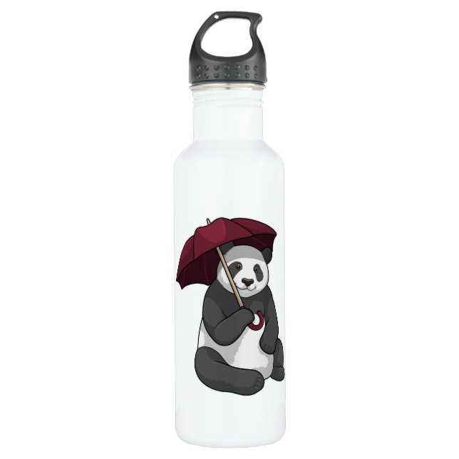 Panda at Rain with Umbrella Stainless Steel Water Bottle (Front)