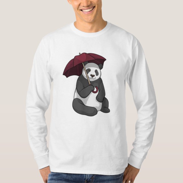 Panda at Rain with Umbrella T-Shirt (Front)