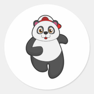 Panda at Running with Cap Classic Round Sticker