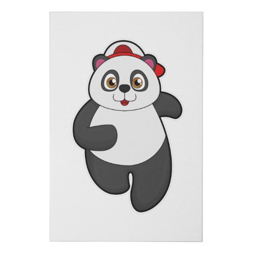 Panda at Running with Cap Faux Canvas Print