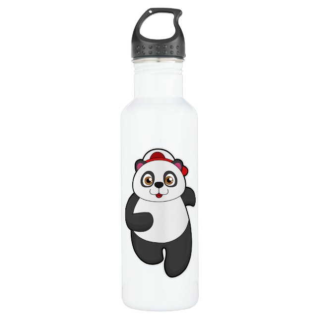 Panda at Running with Cap Stainless Steel Water Bottle (Front)