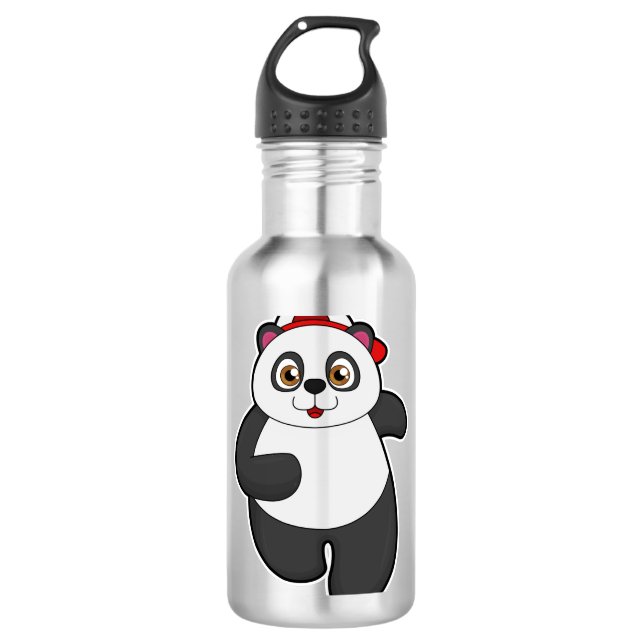 Panda at Running with Cap Stainless Steel Water Bottle (Front)
