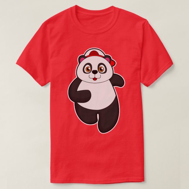 Panda at Running with Cap T-Shirt (Design Front)