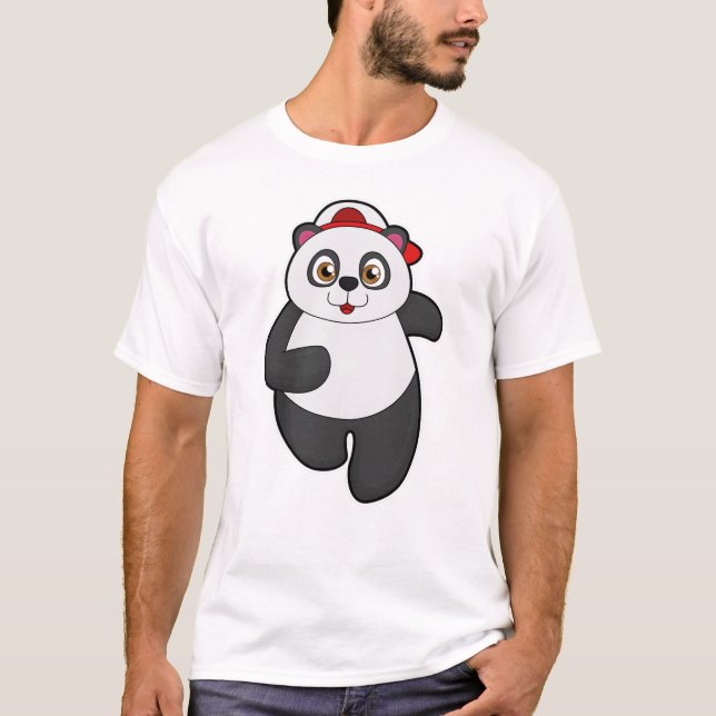 Panda at Running with Cap T-Shirt (Front)