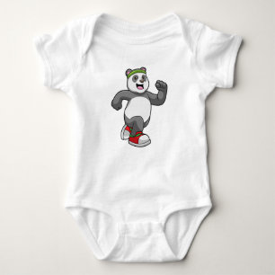 Panda at Running with Headband Baby Bodysuit
