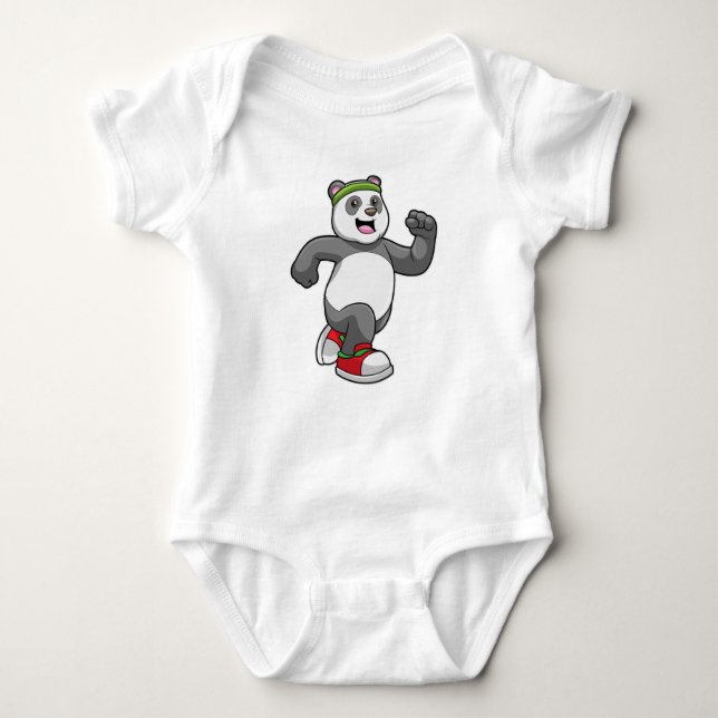 Panda at Running with Headband Baby Bodysuit (Front)