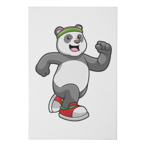 Panda at Running with Headband Faux Canvas Print