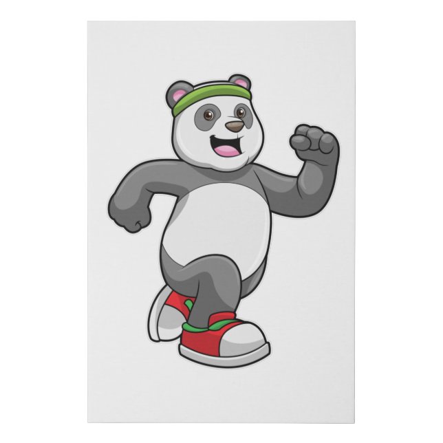 Panda at Running with Headband Faux Canvas Print (Front)
