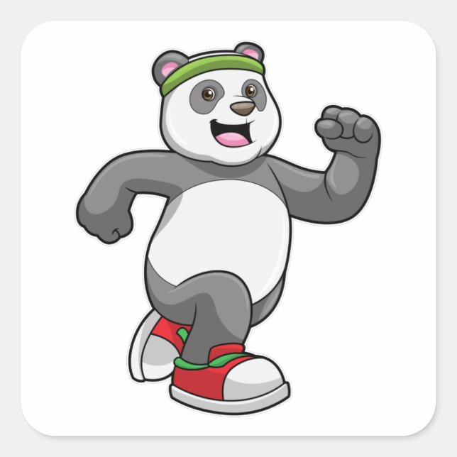 Panda at Running with Headband Square Sticker (Front)
