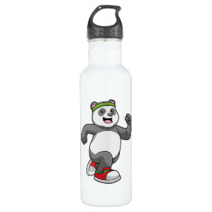 Panda at Running with Headband Stainless Steel Water Bottle