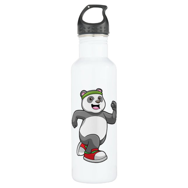 Panda at Running with Headband Stainless Steel Water Bottle (Front)