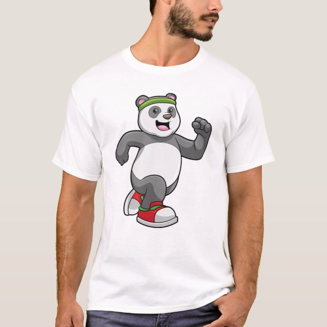 Panda at Running with Headband T-Shirt (Front)