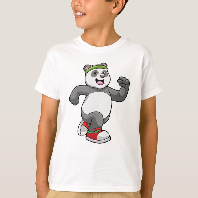 Panda at Running with Headband T-Shirt (Front)